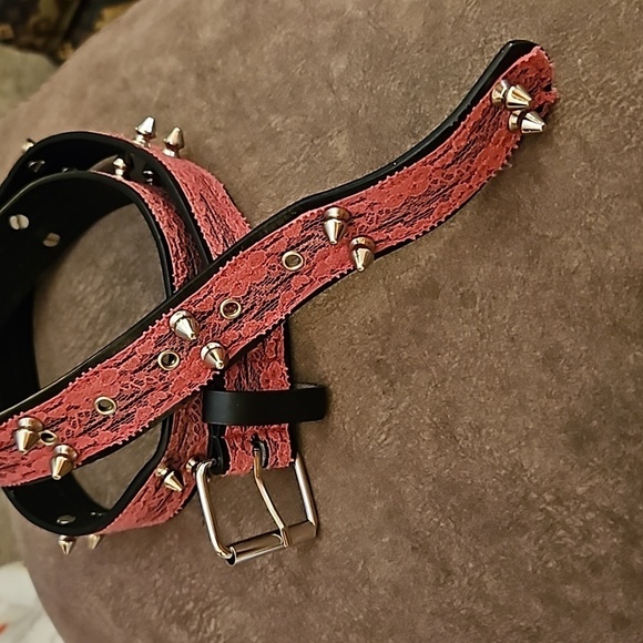 HOT TOPIC Hot Pink Lace Spiked Moto Punk Belt Medium main image 7